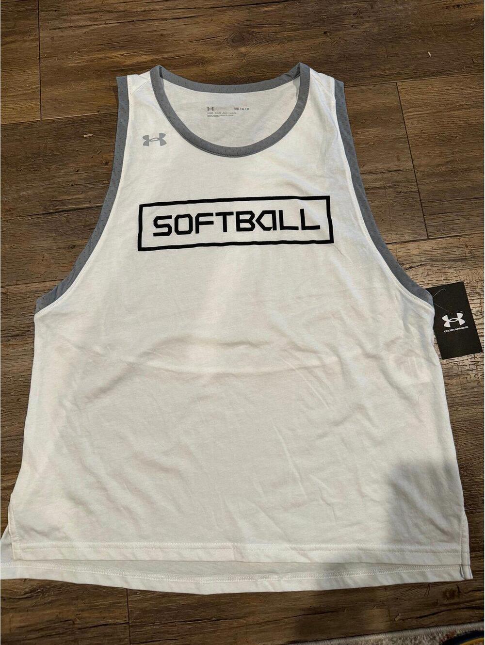 NWT Under Armour White Softball Sleeveless Tank Top Workout Shirt sz M